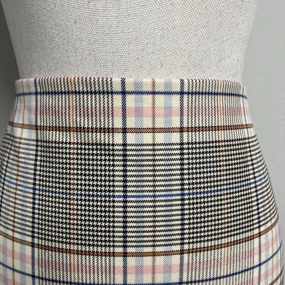 Express Skirt sz 4 Pink Blue Black Plaid Hounds Tooth Pencil Knee Career Casual - Picture 3 of 8